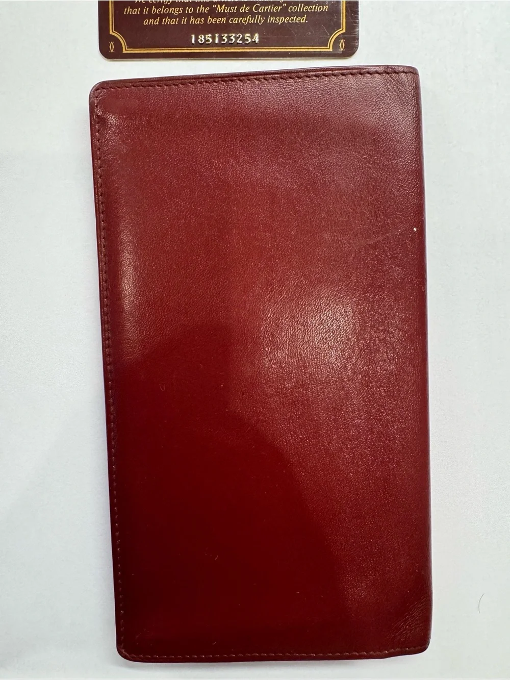 Vintage Must de Cartier Burgundy Leather Passport Holder Travel Wallet w/ Box